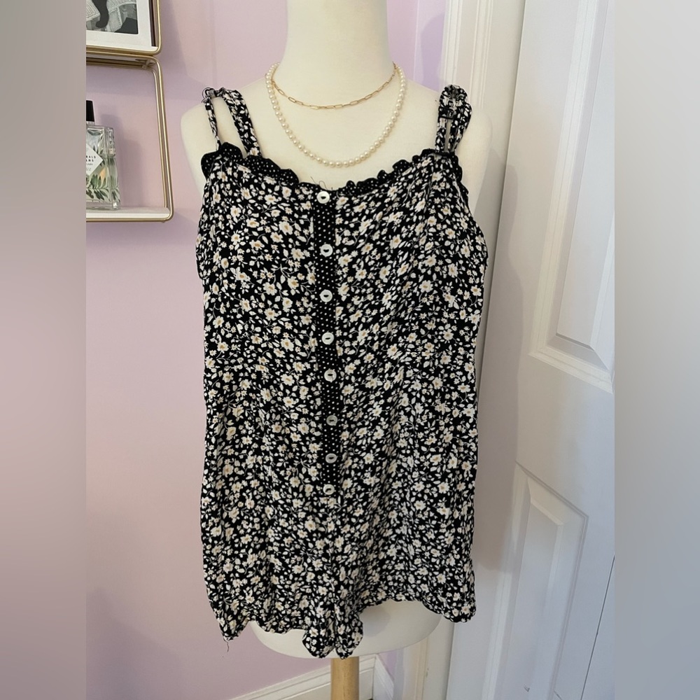 Floral Daisy Romper with polkadot trim